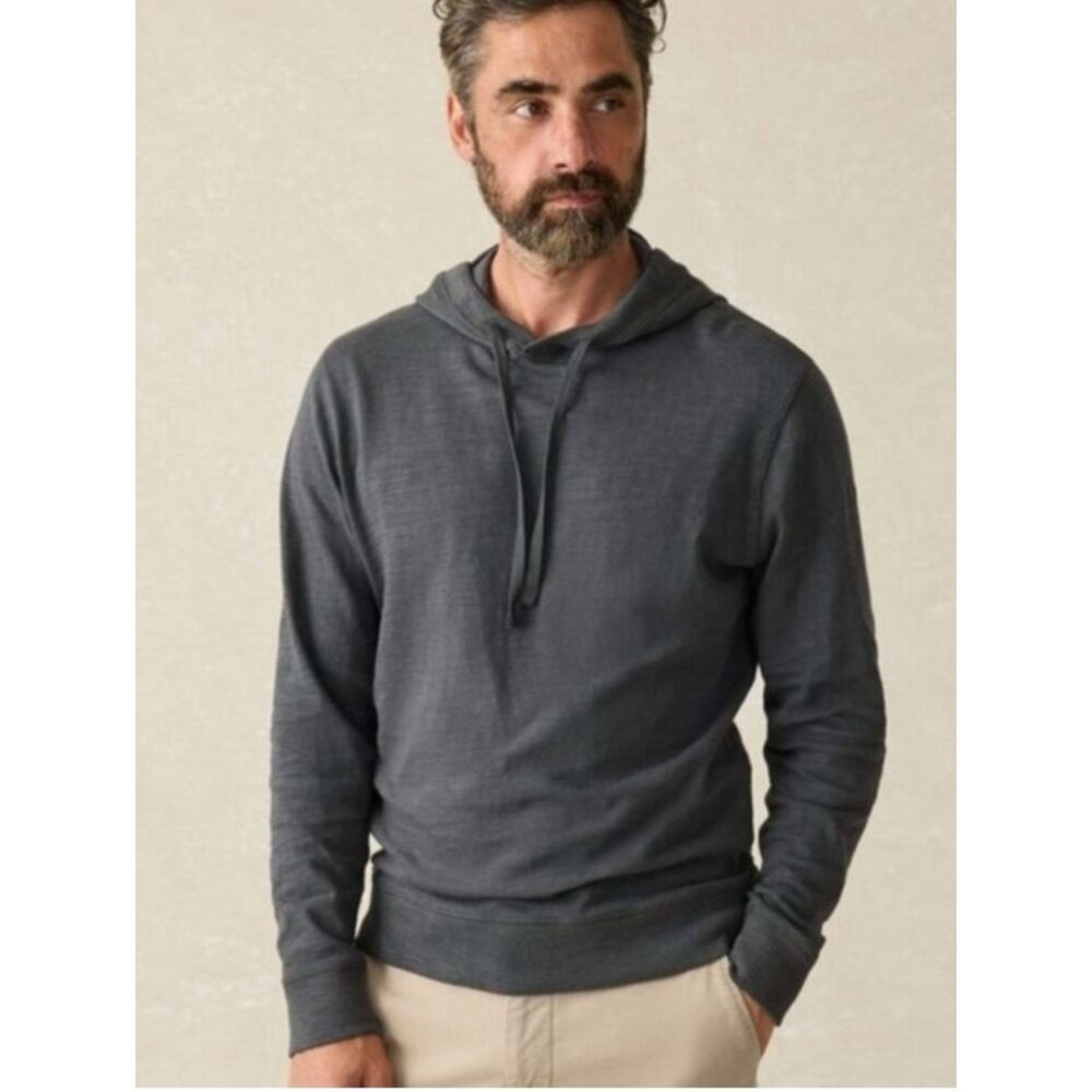 Faherty Sunwashed Organic Cotton Hoodie In Graphite Sz L